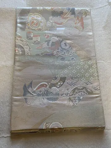 다색 자수 후쿠로 오비 실크