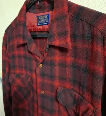 60s PENDLETON 울 빨검 체크 보드 셔츠 XL