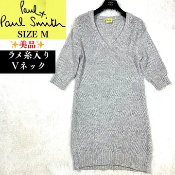 새상품급 Paul Smith V넥 라메사 니트 원피스 7부 소매 M