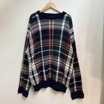 90s Preswick & Moore 코튼 니트 체크 올 패턴 L