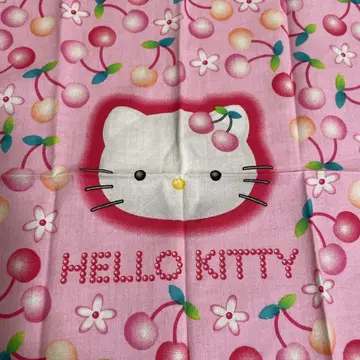 레어! 미사용 레트로 헬로키티 체리 패턴 손수건 핑크 면