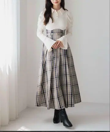 셔츠 칼라 코르셋 턱 원피스 S 사이즈