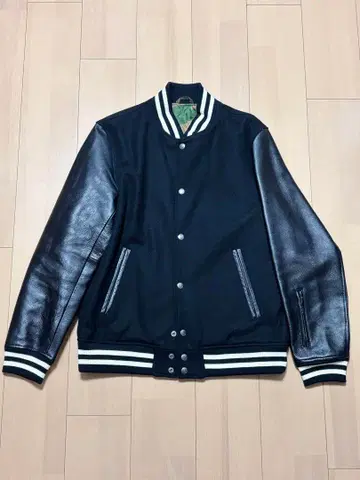 SOPHNET 울 가죽 바시티 자켓 블랙 L 사이즈 # FCRB