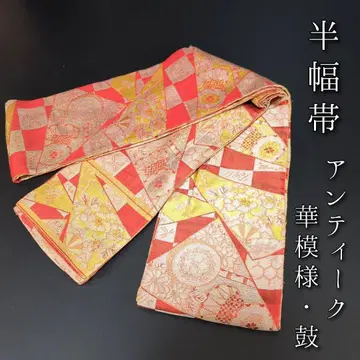 H-498 반폭 오비 순수 실크 앤티크 꽃 무늬 북 체크 패턴