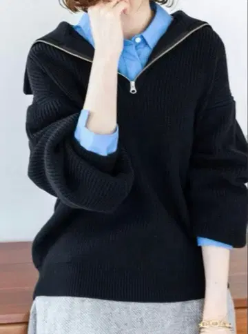 IENA 편직 ZIP 하이넥 풀오버