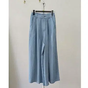 MELROSE 멜로즈 블리치 와이드 팬츠 허리 밴딩 데님풍