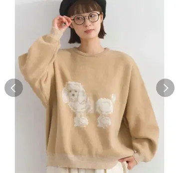 Lupilien W 페이스 자카드 니트 강아지 패턴 풀오버 베이지