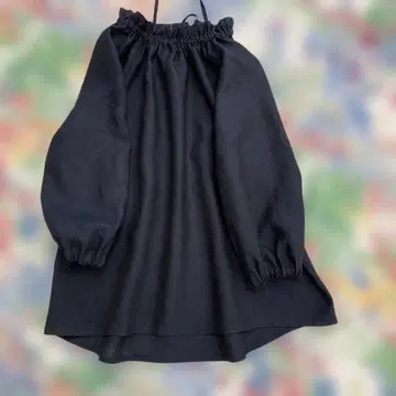 프릴 블라우스 린넨 100% 네이비 핸드메이드