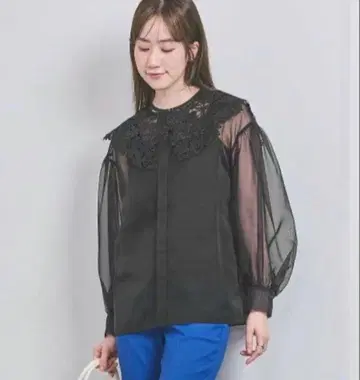 UNITED ARROWS 레이스 칼라 오간자 블라우스