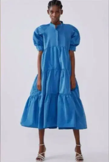 ZARA 파랑 티어드 셔츠 원피스 반팔 M