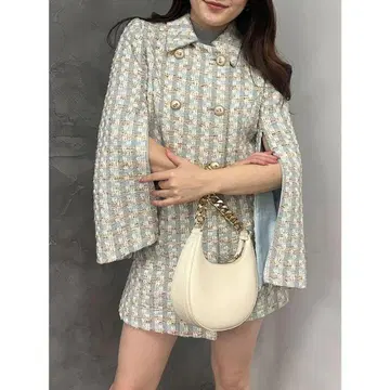 스프링 컬러 트위드 베이지 스카이블루