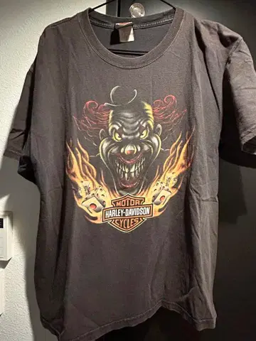 빈티지 할리데이비슨 파이어 패턴 티셔츠
