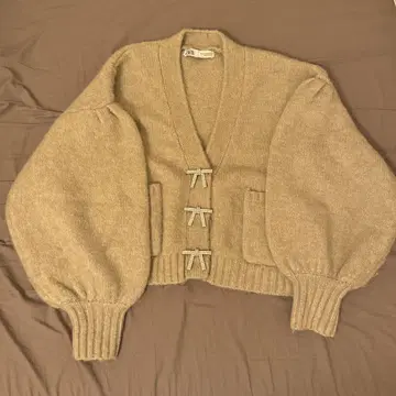 ZARA 베이지 벌룬 슬리브 가디건