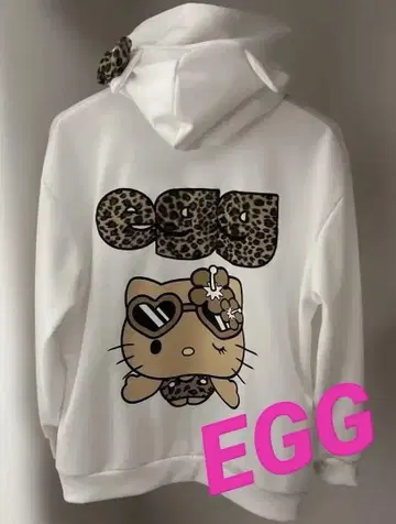 완판템 egg 고양이 귀 레오파드 무늬 키티 지퍼 후드티