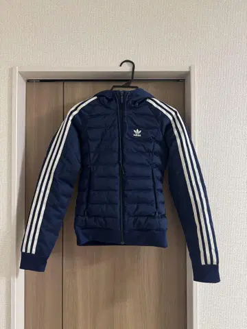 adidas 후드 부착 다운 자켓 네이비