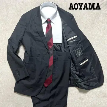 AOYAMA 아오야마 블랙 스트라이프 38 노턱 수트 상하의 세트