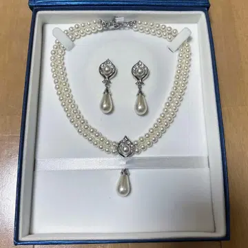 Love Tiara 펄 목걸이 귀걸이 세트 웨딩