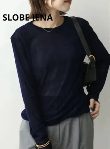슬로브 이에나 시어 플로키 크루넥 롱 TEE 네이비