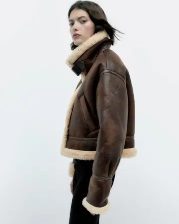 [ ZARA ] 브라운 무스탕 자켓 숏 기장