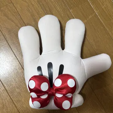 손 모양 쿠션 빨간색 도트 리본