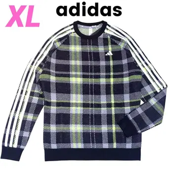 XL 아디다스 체크 무늬 블랙 여성용 골프 스웨터 의류