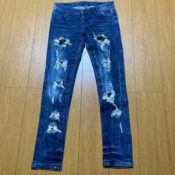 데미지 가공 다크 블루 데님 팬츠