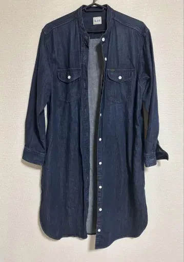 Lee 리 밴드 카라 긴팔 롱 데님 셔츠 원피스 L