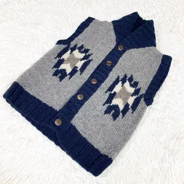 울 니트 베스트 양모 네이비 그레이