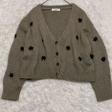 Samansa Mos2 blue F 니트 가디건 숏 모카 꽃 자수