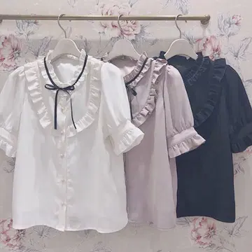 에블린 U 프릴 리본 블라우스 핑크