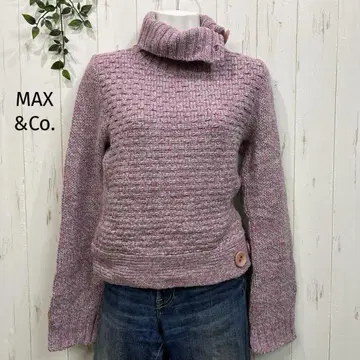 MAX&Co. 핑크 계열 터틀넥 니트 스웨터 긴팔 버튼 포함 M