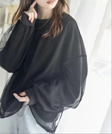 튤 레이어드 백 프린트 미니 쭈리 긴팔 롱티