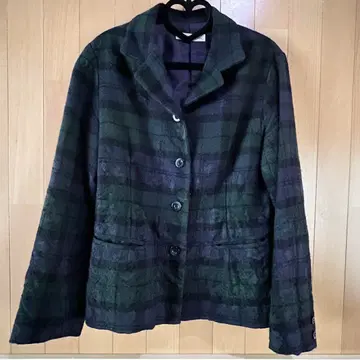 히로미치 나카노 울 자켓 M 히로미치 나카노 짙은 녹색 체크