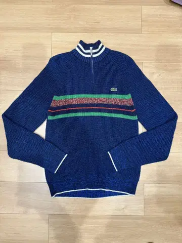 LACOSTE 네이비 스트라이프 니트 스웨터