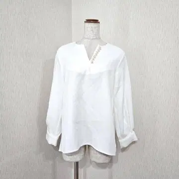 세존드파피용 V넥 블라우스 화이트 펄 버튼 (S) 키레이메