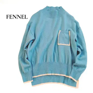 FENNEL 페넬 울 캐시미어 배색 니트 터콰이즈 블루 하이넥