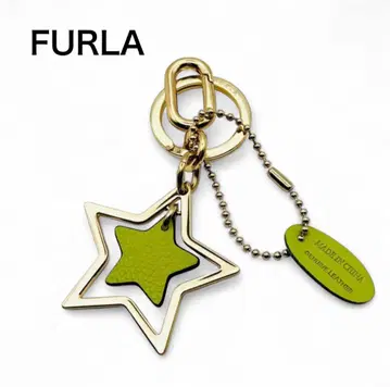 [새상품급] FURLA 키 참 별 골드 그린 가죽 기프트 고급스러움