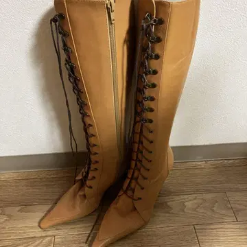 일본제 베이지 레이스업 롱 부츠