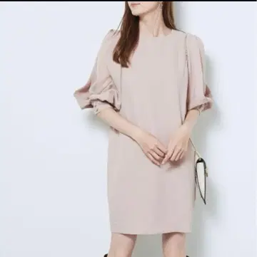 snidel 벌룬 시스루 소매 핑크 미니 원피스
