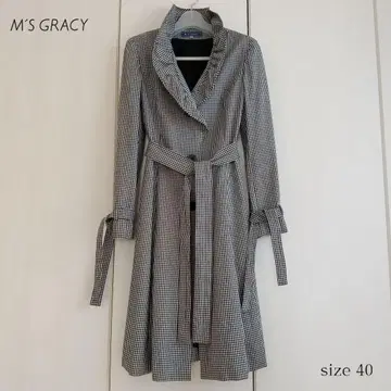 M'S GRACY 깅엄 체크 프릴 옷깃 리본 트렌치코트 40