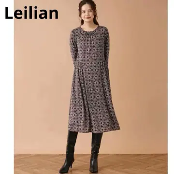 Leilian 레리안 워셔블 기하학 패턴 플레어 원피스 브라운