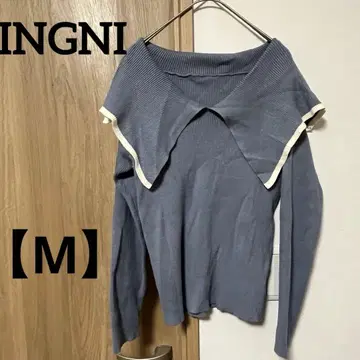 INGNI [ M ] 카라 부착 그레이 스웨터 오프숄더