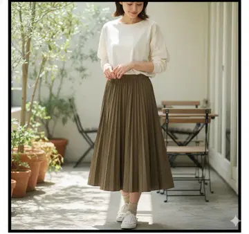 뮤닉 플리츠 커팅 롱 스커트 무지 허리밴딩