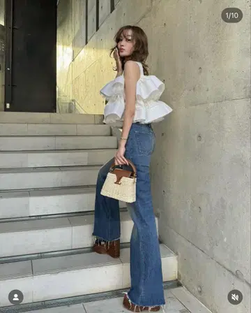 완판 she l le r 오카야마 플랩 포켓 플레어 데님