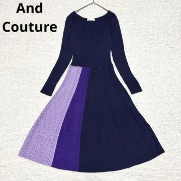 And Couture 배색 니트 원피스 울 혼방 네이비