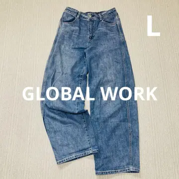 GLOBAL WORK 데님 하이웨스트 와이드 팬츠 L 라이트 블루