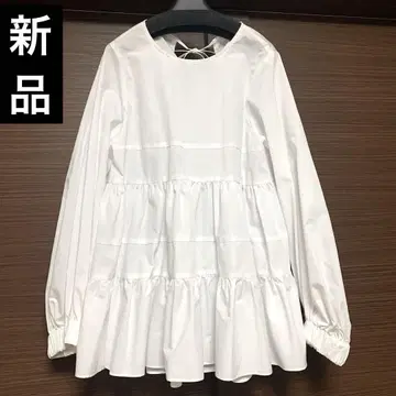 [ 새상품 ] yori 요리 티어드 롱 블라우스 화이트 흰색 프리 사이즈