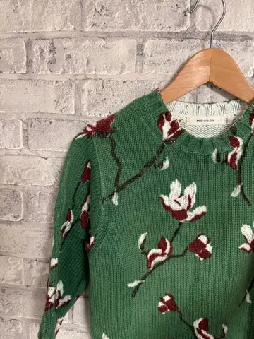 [ MOUSSY ] 꽃무늬 그린 니트 스웨터 M
