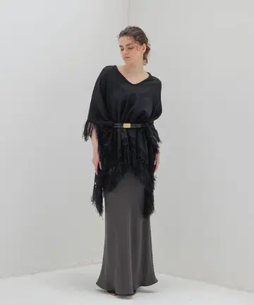 DRESSLAVE paper yarn fringe poncho