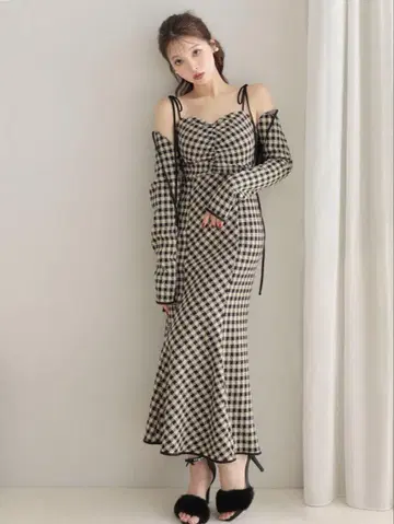M me eme Check ensemble long onepiece
